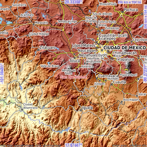 Topographic map of San Bartolomé