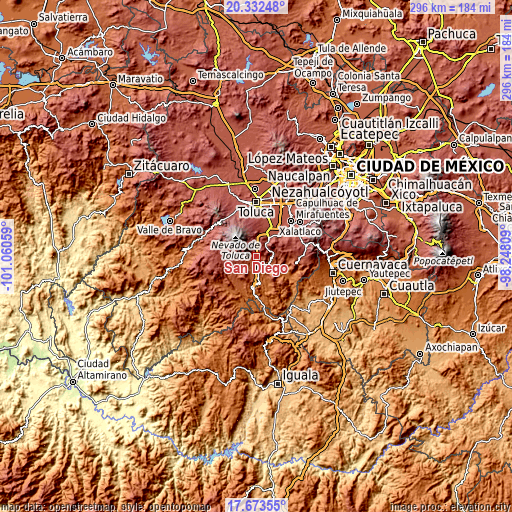 Topographic map of San Diego