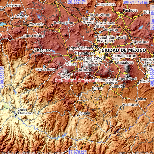 Topographic map of San Gabriel Zepayautla