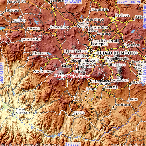 Topographic map of Santa María Jajalpa