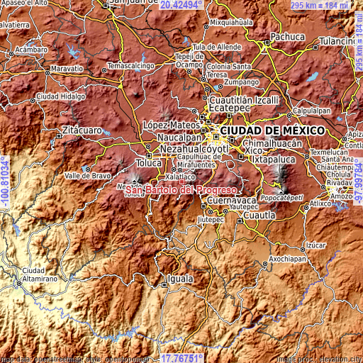 Topographic map of San Bartolo del Progreso