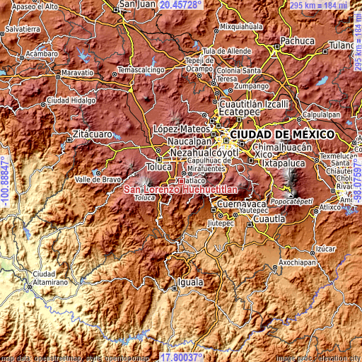 Topographic map of San Lorenzo Huehuetitlán