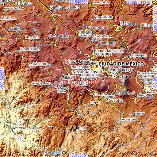 Topographic map of San Nicolás Tlazala