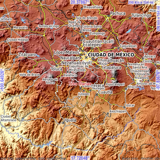 Topographic map of Tres Marías