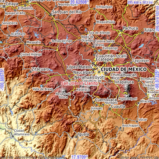 Topographic map of San José el Llanito