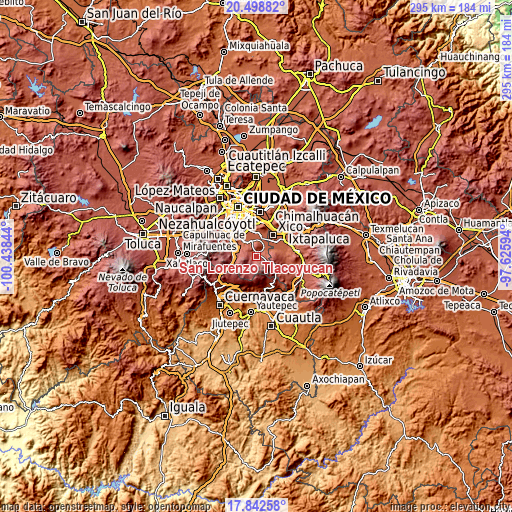 Topographic map of San Lorenzo Tlacoyucan