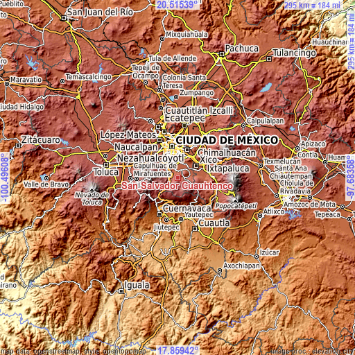 Topographic map of San Salvador Cuauhtenco