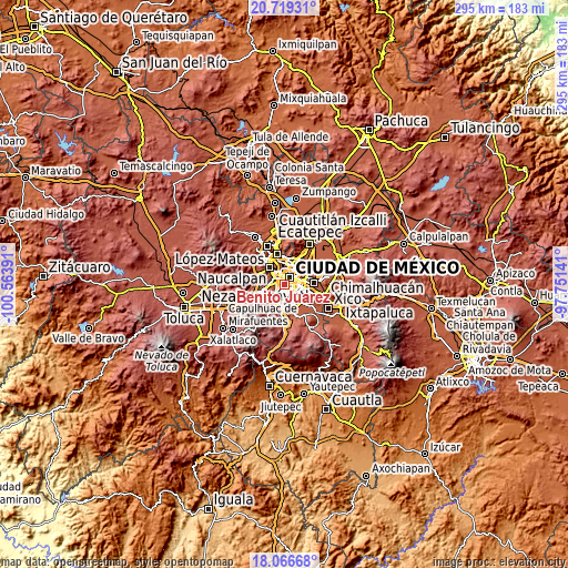 Topographic map of Benito Juarez