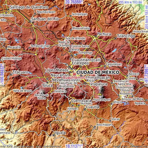 Topographic map of Cuauhtémoc