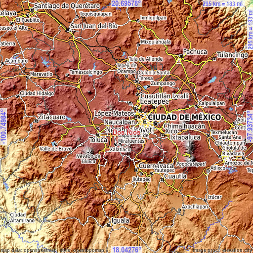 Topographic map of Dos Ríos
