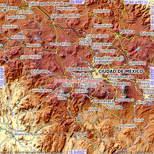 Topographic map of Colonia Álvaro Obregón