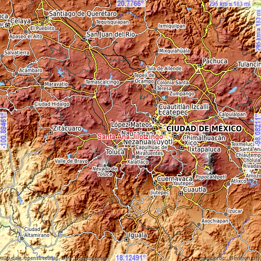 Topographic map of Santa Ana Jilotzingo