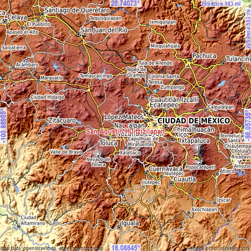 Topographic map of San Agustín Huitzizilapan