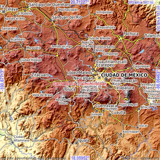 Topographic map of Santa María Tlalmimilolpan