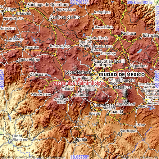 Topographic map of Zacamulpa Tlalmimilolpan