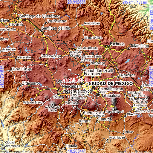 Topographic map of San Miguel Hila