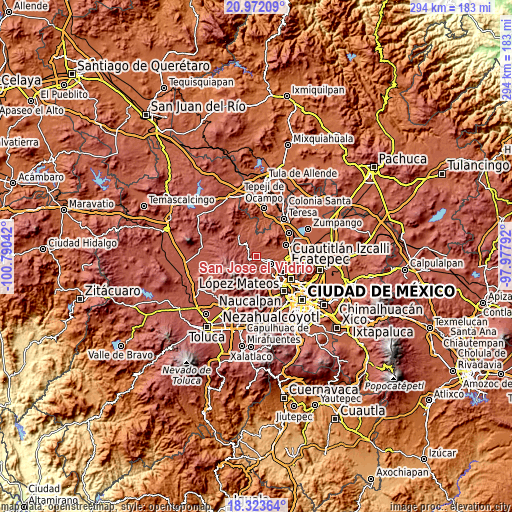 Topographic map of San José el Vidrio