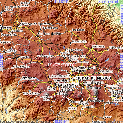 Topographic map of La Cruz y Carrizal