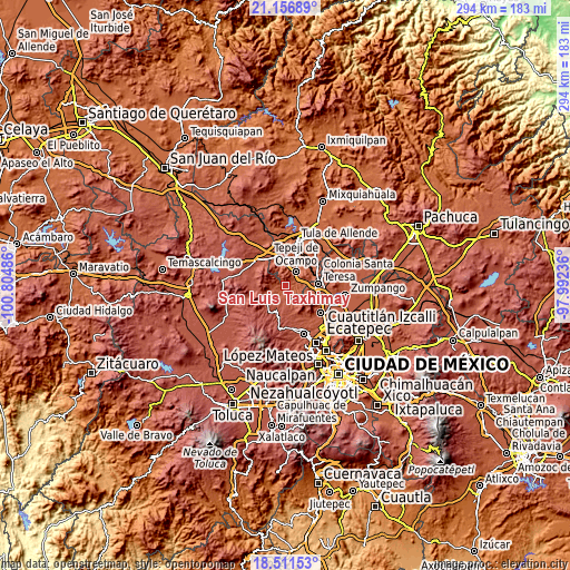 Topographic map of San Luis Taxhimay