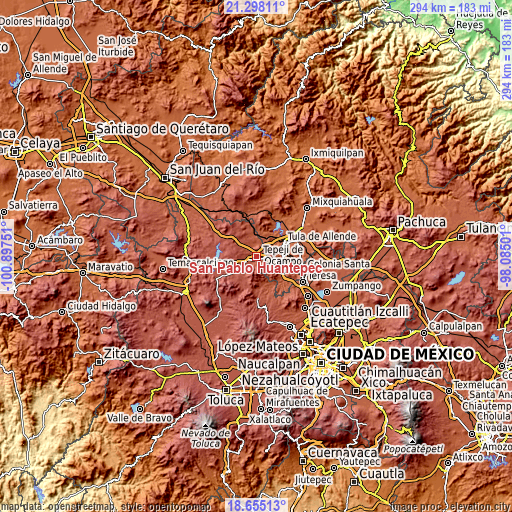 Topographic map of San Pablo Huantepec