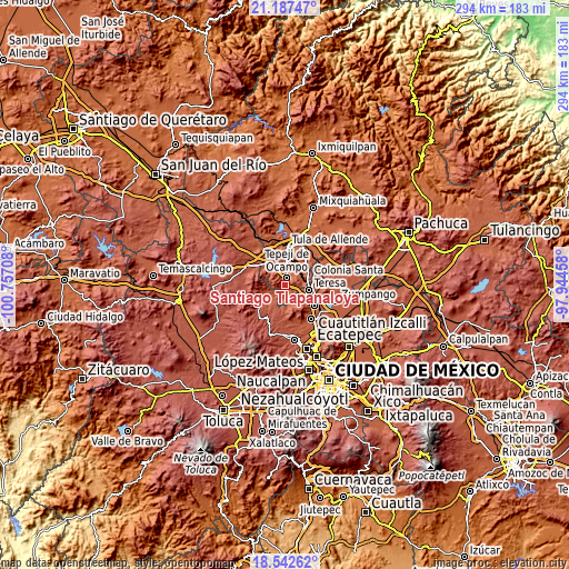 Topographic map of Santiago Tlapanaloya