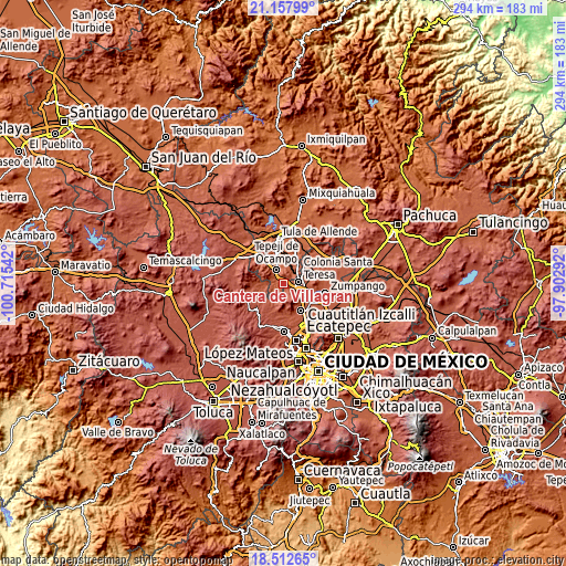 Topographic map of Cantera de Villagrán