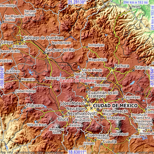 Topographic map of Cañada de Madero