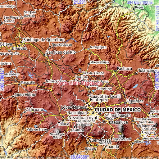 Topographic map of Santa María Magdalena