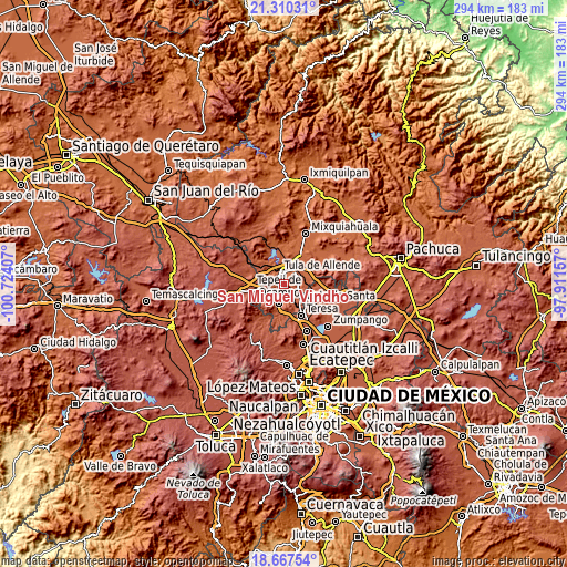 Topographic map of San Miguel Vindho