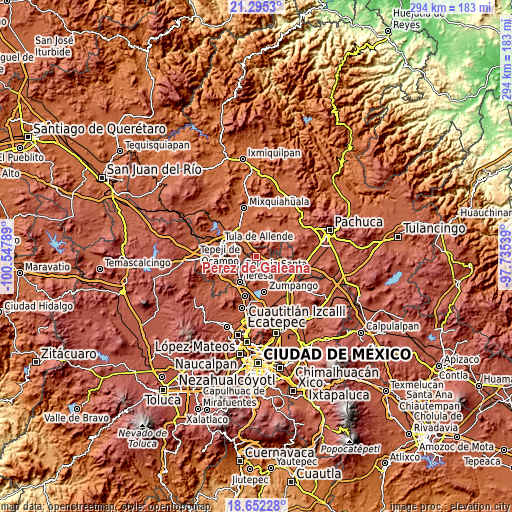 Topographic map of Pérez de Galeana