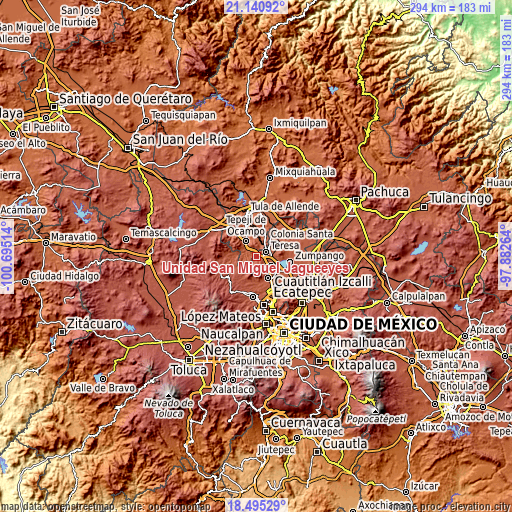 Topographic map of Unidad San Miguel Jagüeyes