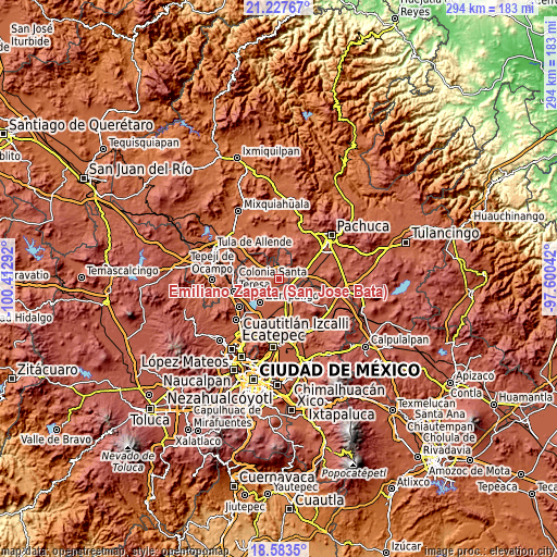 Topographic map of Emiliano Zapata (San José Bata)