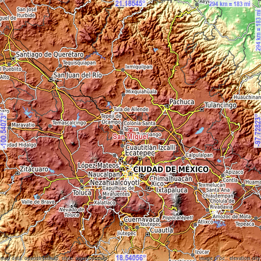 Topographic map of San Miguel