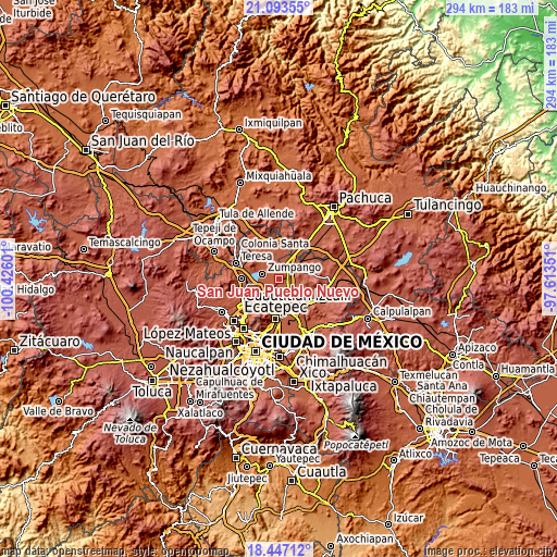 Topographic map of San Juan Pueblo Nuevo