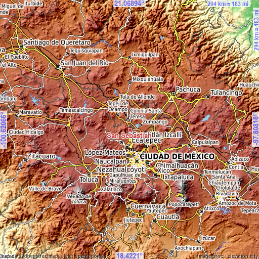 Topographic map of San Sebastián