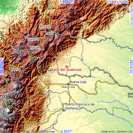Topographic map of Valle del Guamuez