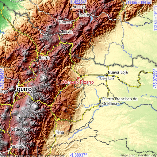 Topographic map of Gonzalo Pizarro