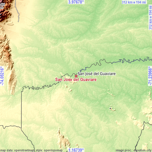 Topographic map of San José del Guaviare