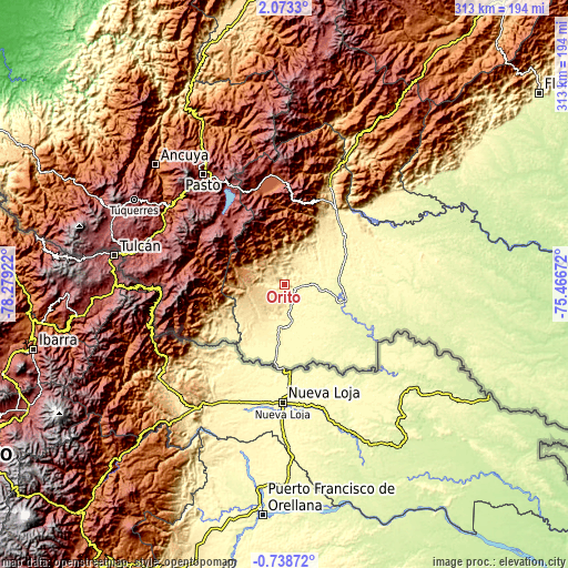 Topographic map of Orito