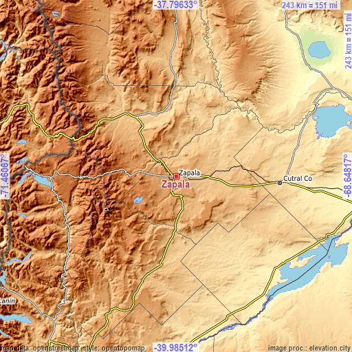 Topographic map of Zapala