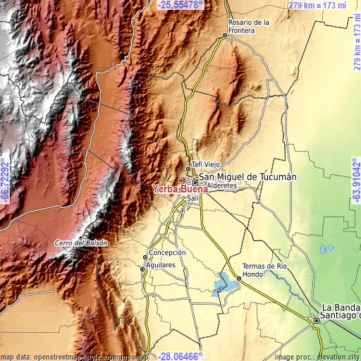Topographic map of Yerba Buena