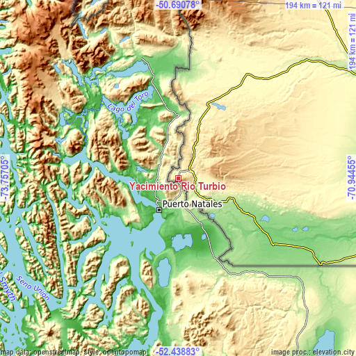 Topographic map of Yacimiento Río Turbio