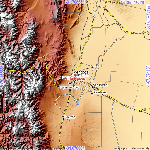 Topographic map of Villa Nueva