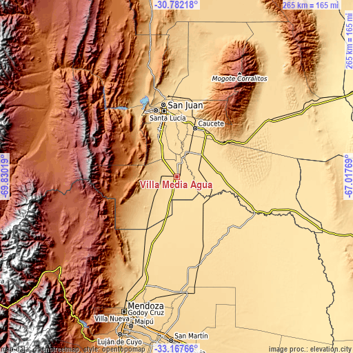 Topographic map of Villa Media Agua