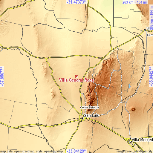 Topographic map of Villa General Roca