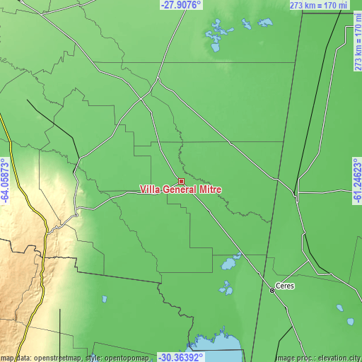 Topographic map of Villa General Mitre