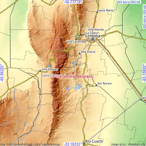 Topographic map of Villa General Belgrano