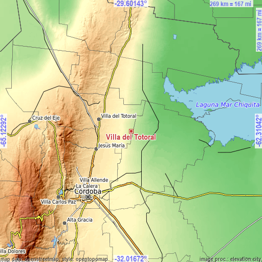 Topographic map of Villa del Totoral