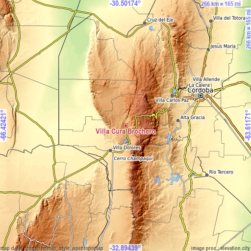 Topographic map of Villa Cura Brochero