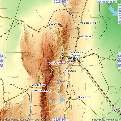 Topographic map of Villa Carlos Paz
